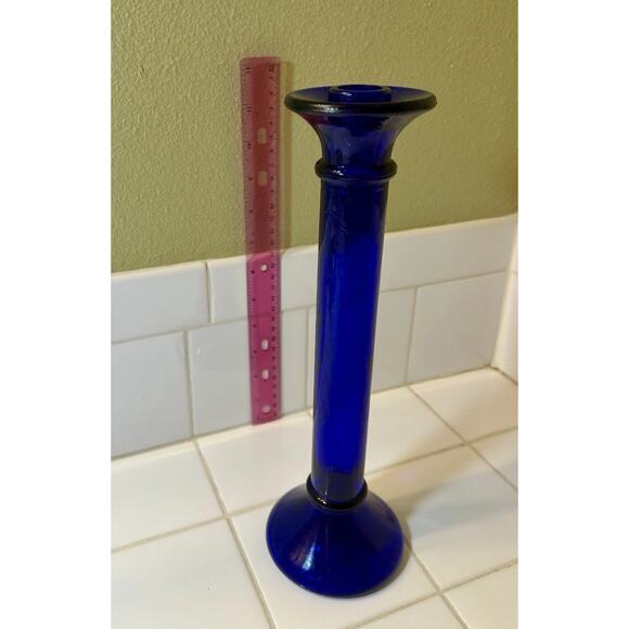 Vintage Cobalt Blue, 12” Textured Glass Candlesticks Candle Holder For‎ Tapers - Picture 2 of 5